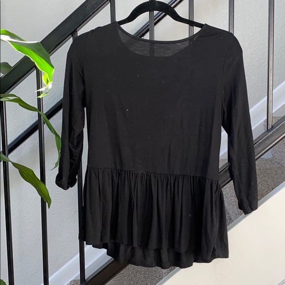 Black Cotton/Satin Babydoll 3/4 Top - Picture 1 of 3